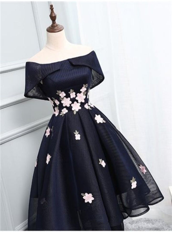 SSR0631,Black off the shoulder high low homecoming dresses prom dress short evening dress