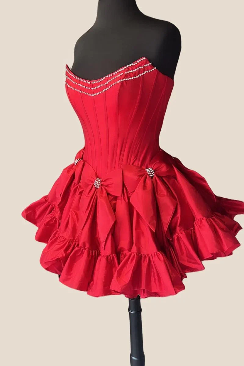 Cute A Line Strapless Hot Pink Short Homecoming Dress with Beading, SSR1227