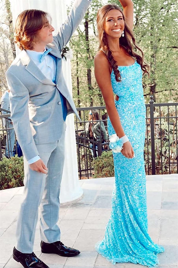 SSR1669,Vestido Blue Sequined Long Prom Dresses, Shiny Bodycon School Dance Dress