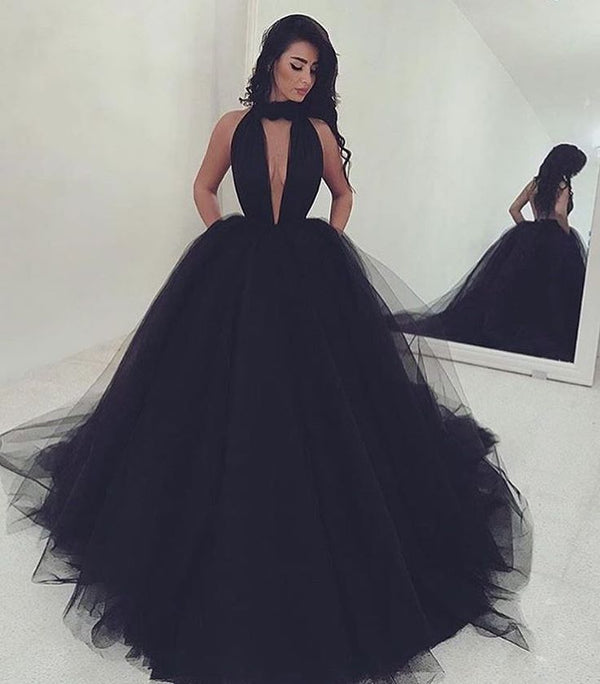 SSR0870,Charming black sexy prom dress a-line tulle prom dresses black evening dress long formal gown