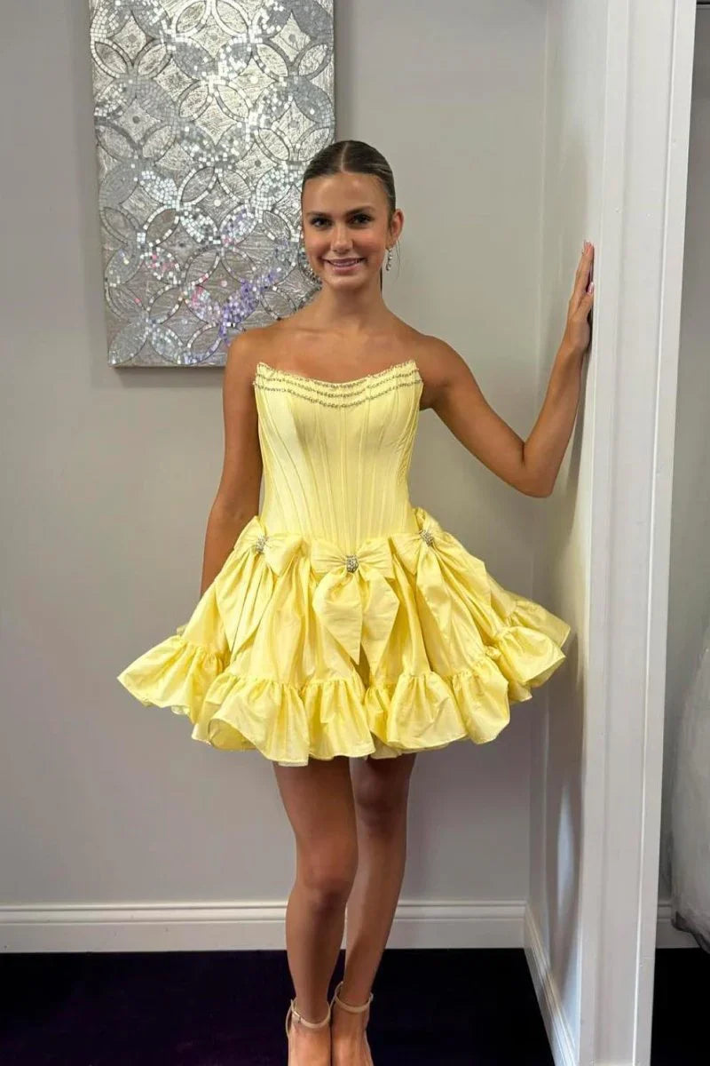 Cute A Line Strapless Hot Pink Short Homecoming Dress with Beading, SSR1227
