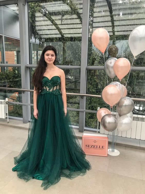 SSR1645,Emerald Corset Tulle Prom Gown Evening Wedding Dress Cocktail Sweetheart Neckline Beaded Lace Bridal Dresses