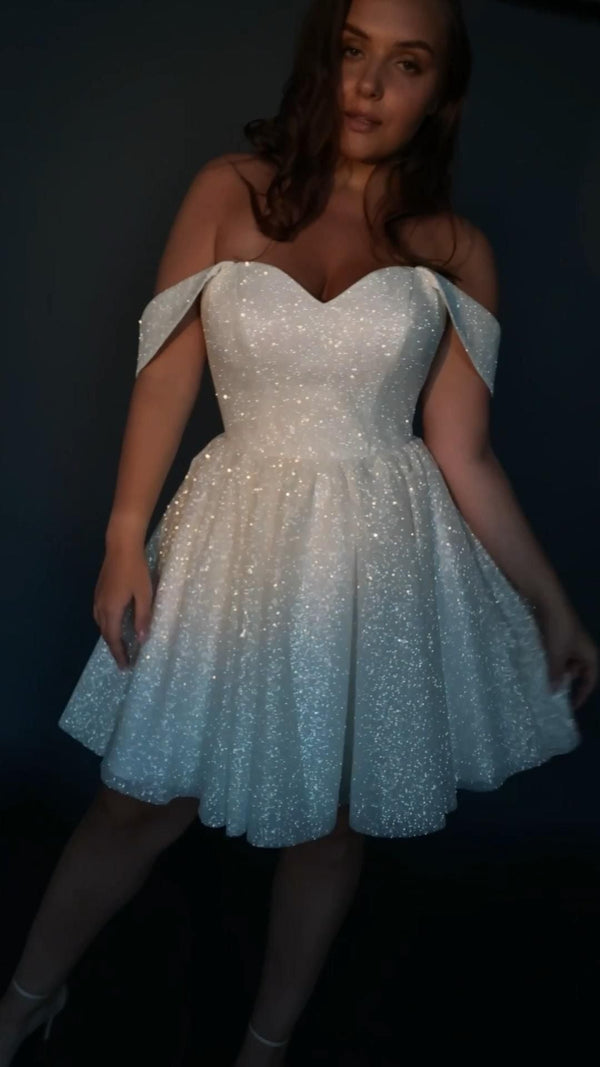 SSR1792,Shining White Sequined Homecoming Dresses, Short Birthday Ball Gown, Plus Size Hoco Dress