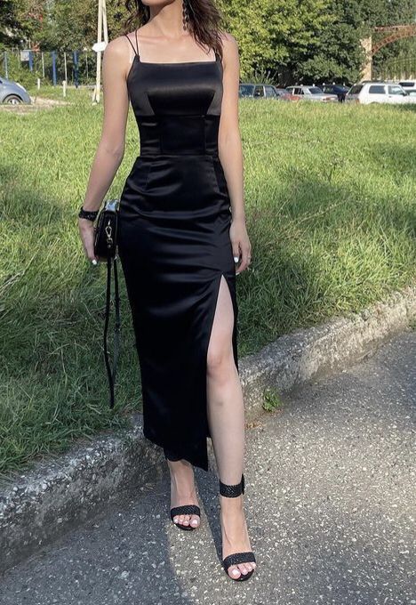 SSR1832,Spaghetti Straps Black Satin Sheath Prom Homecoming Dresses
