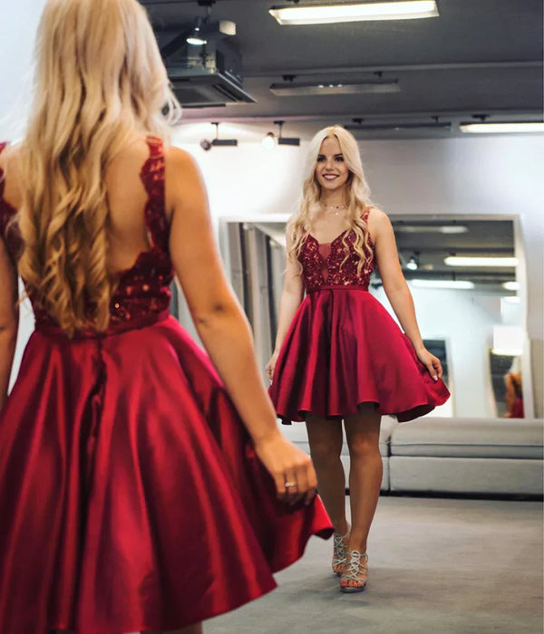 SSR1299,Red Homecoming Dresses A-Line Graduation Gown