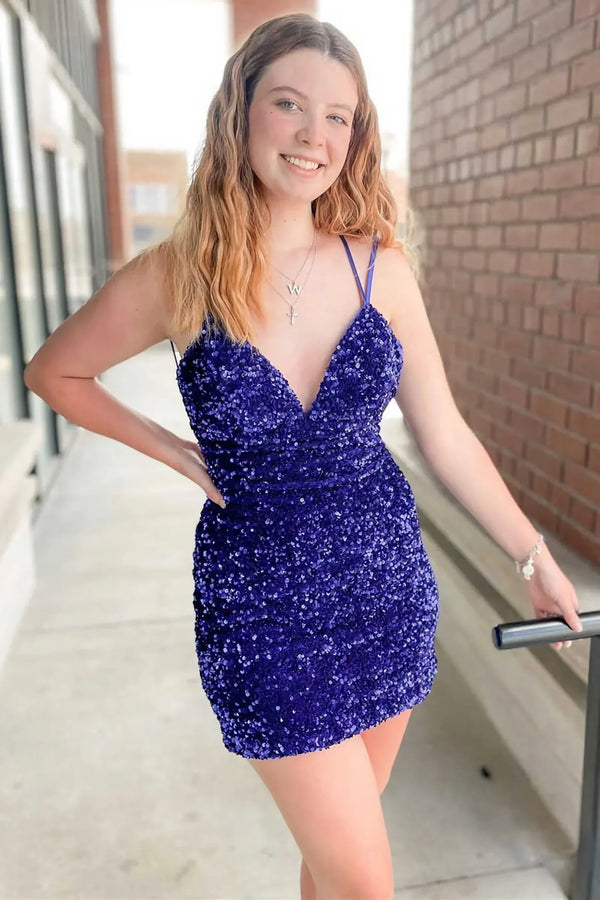SSR1773,Blue Sequined Homecoming Dresses, Bodycon Cocktail Dress