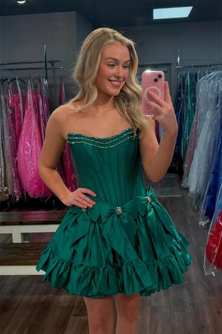 Cute A Line Strapless Hot Pink Short Homecoming Dress with Beading, SSR1227