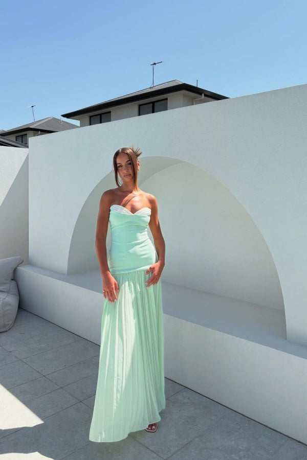 Glamorous Mint Green Strapless Satin Chiffon Prom Dress ssr0680