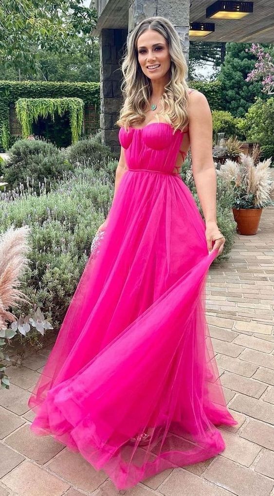 SSR1226,Hot Pink A-Line Prom Dresses,Cross Back Sexy Prom Dress