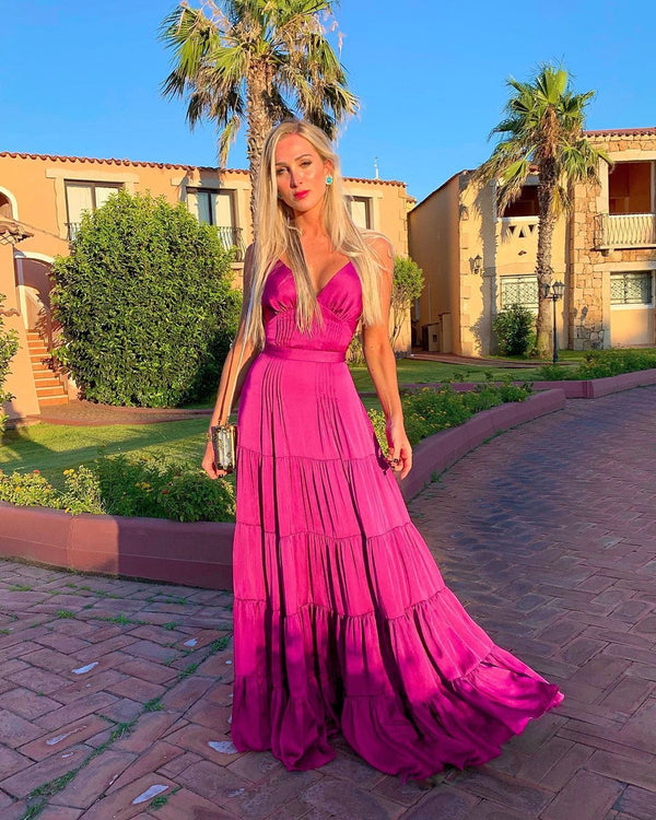 SSR1192,Hot Pink Chiffon A-Line Prom Evening Dresses