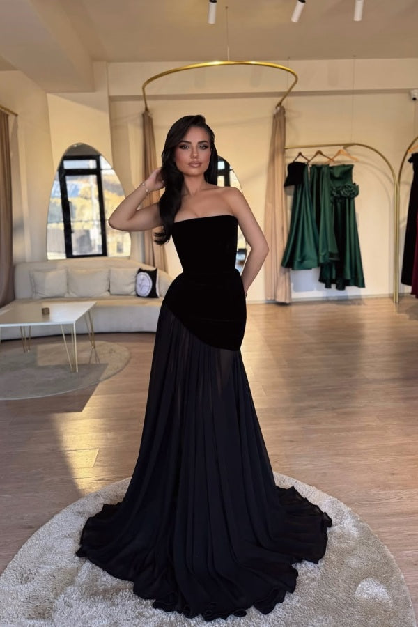 Black Strapless Spliced Chic Long Prom Dress ssr0556