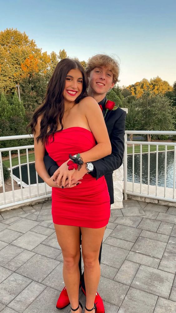 SSR1860,Red Strapless Pleated Mini Homecoming Dresses, Short Sleeveless Graduation Dress