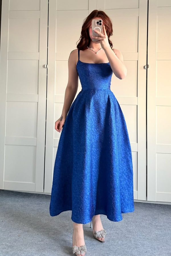 Unique Royal Blue Short Textured Fabric Prom Dress ssr0451