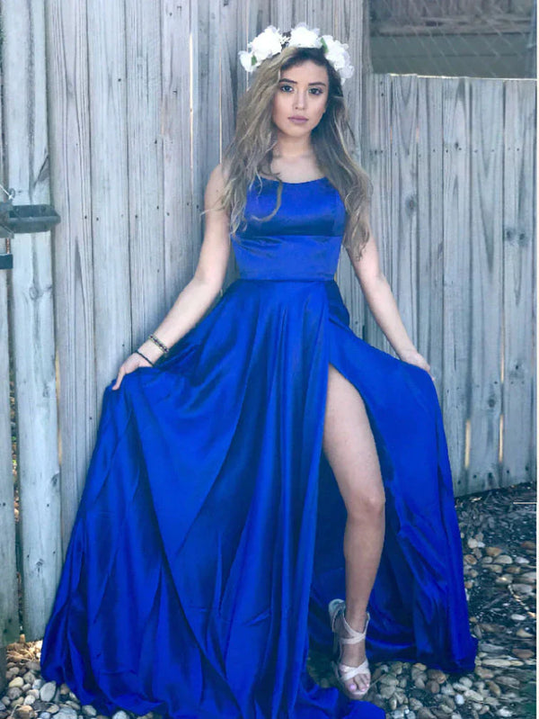 SSR1639,Royal Blue Prom Dresses,Satin Prom Dress,Cross Back Evening Dresses