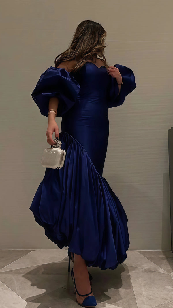 Blue Sweetheart Satin Long Prom Dress Ankle Length Party Dress,SSR1007