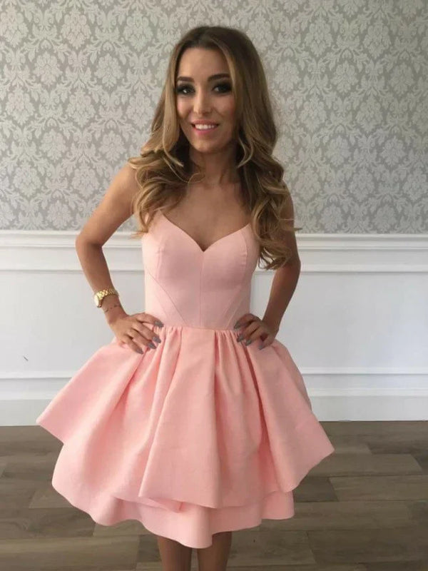 SSR1456,Pink Satin Homecoming Dresses Short Hoco Dress
