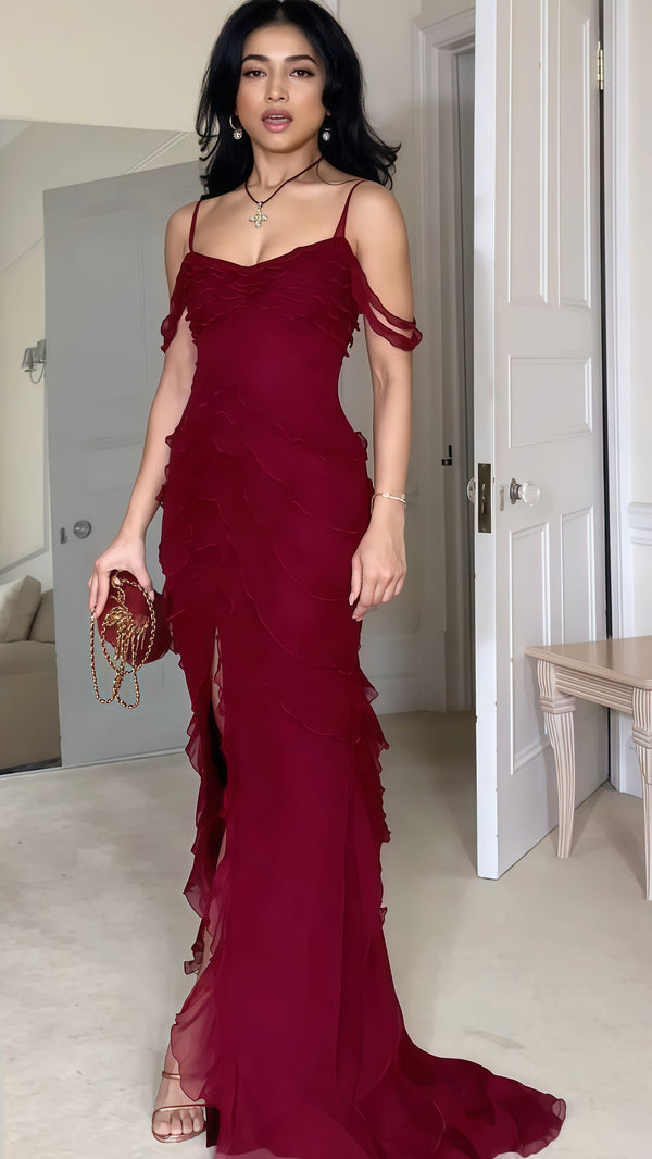 Burgundy Prom Dress, Chiffon Evening Dress, Sexy Prom Dress, SSR3479