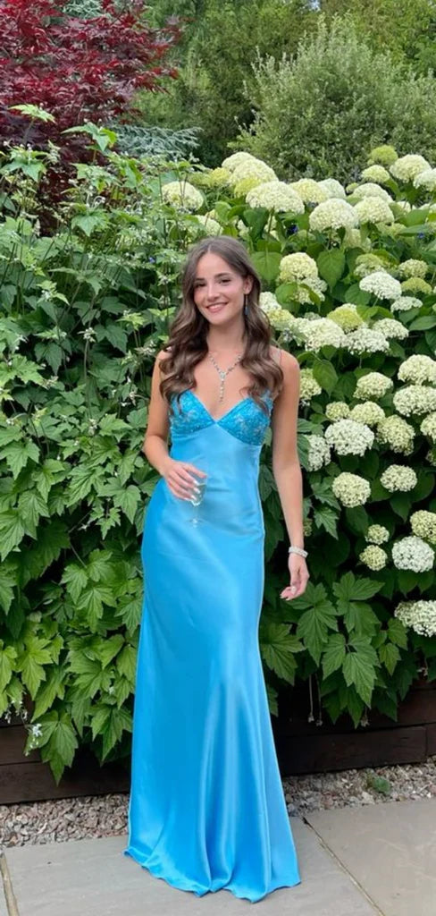 Classy Mermaid Sleeveless Satin Spaghetti Strap Long Prom Dresses,SSR1077