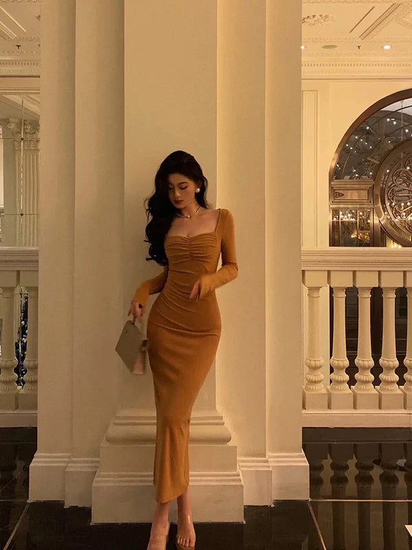 Classy Mermaid Square neckline Orange Prom Dresses Birthday Outfits Evening Gown , SSR3615