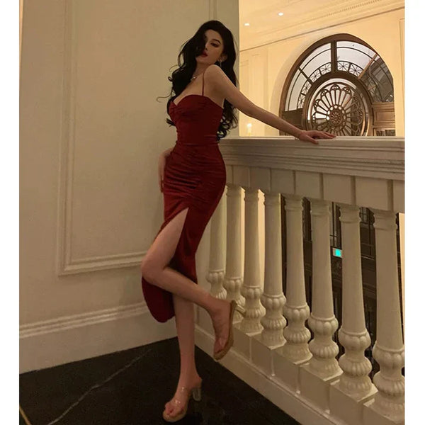 Classy Sheath Spaghetti Straps Burgundy Prom Dresses Birthday Outfits Evening Gown, SSR3610