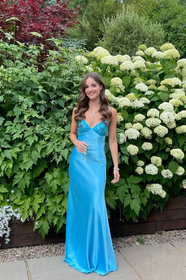 Classy Spaghetti Strap Sleeveless Mermaid Satin Long Prom Dresses ,SSR3624