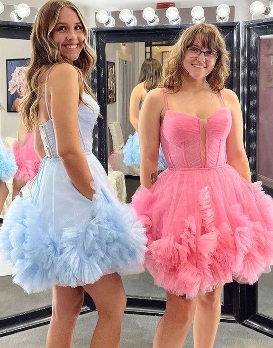 Cute Tulle Ruffles Mini Homecoming Dresses Junior Party Gown, SSR2905