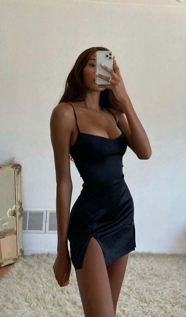 SSR1791,Sexy Black Homecoming Dresses, Spaghetti Straps Short Prom Dresses, Homecoming Dress with Short Slit