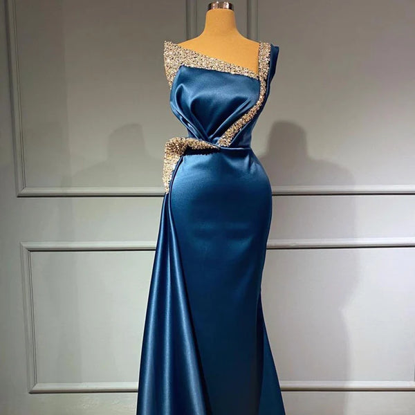 Elegant Starps One Shoulder Mermaid Evening Gowns Beadings Prom Dress,SSR1130