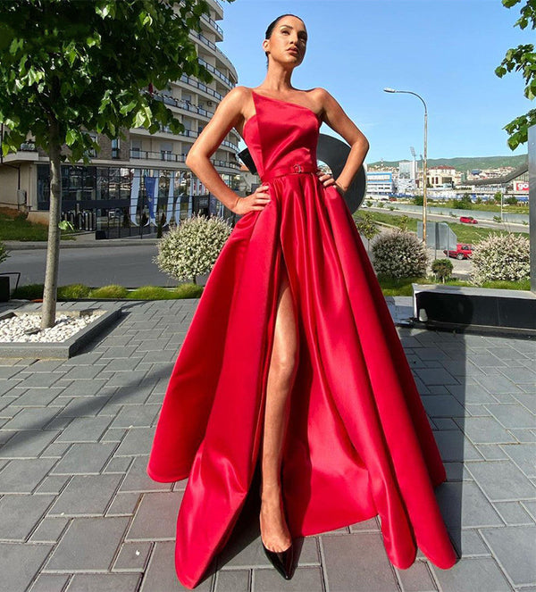 SSR0256,Strapless Long Satin Prom Dresses with Slit