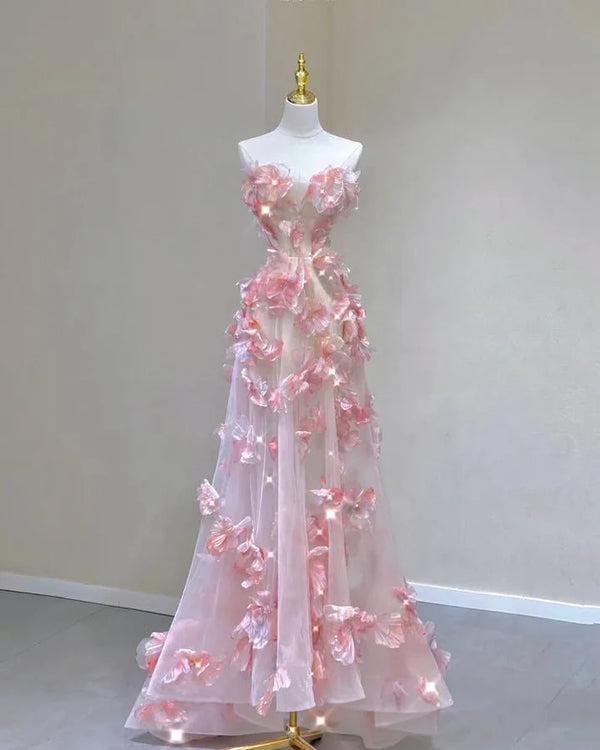 Fancy A Line Sweetheart Tulle Lace Pink Prom Dresses For Teens Formal Dress Party Outfits Prom Gown