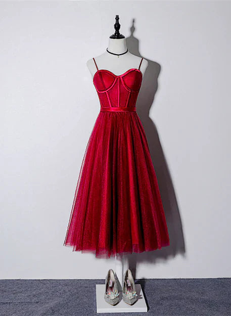 Lovely Dark Red Sweetheart Tulle Prom Dress Wine Red Evening Dress Homecoming Dress Formal Dress