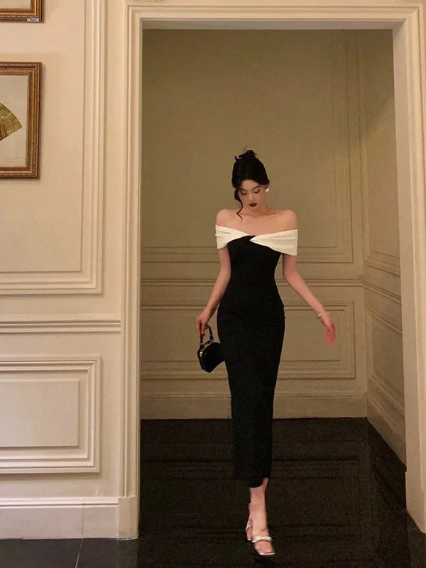 Gorgeous Mermaid Off The Shoulder Black Date Night Dress Prom Dresses Birthday Outfits, SSR3612