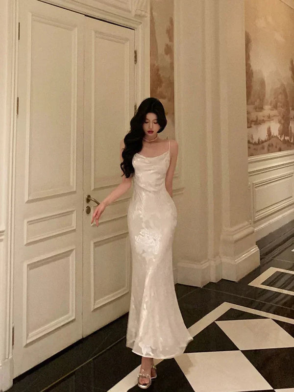 Gorgeous Mermaid Spaghetti Straps Ivory Satin Date Night Dress Prom Dresses Birthday Outfits , SSR3605