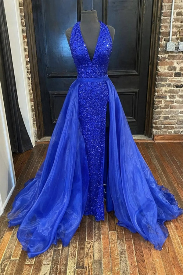 SSR1188,Royal Blue Prom Dresses,Sheath Long Prom Dress,Organza Sash Evening Gown