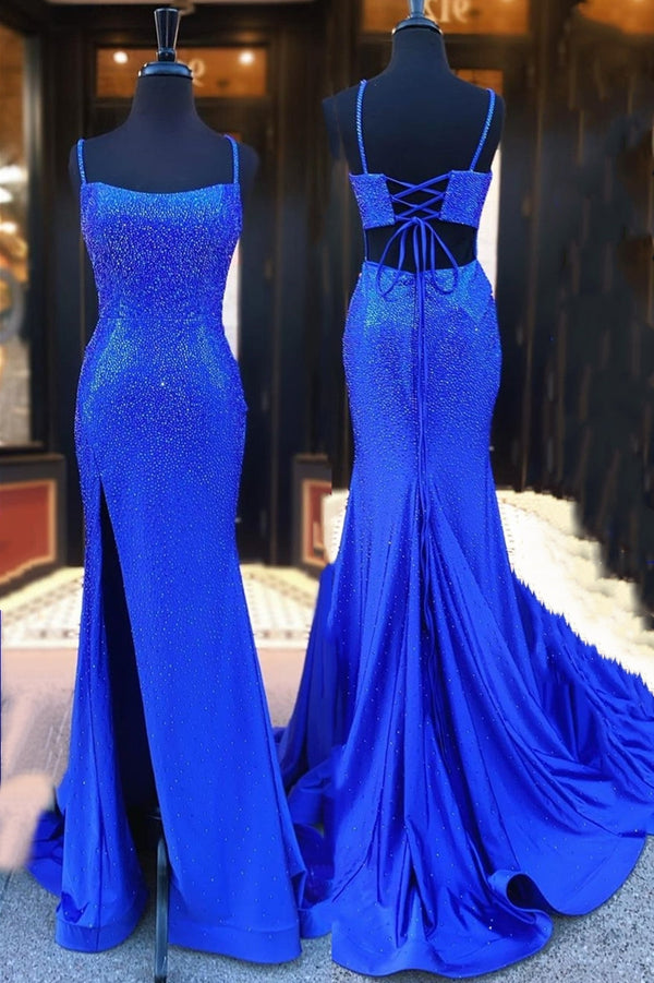 Gorgeous Mermaid Royal Blue Beaded Long Prom Gown
