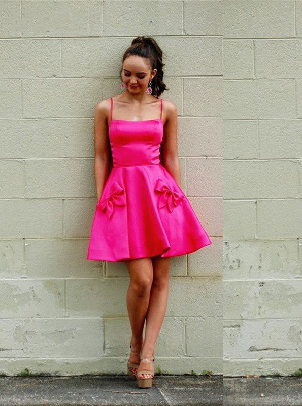 SSR1495,Spaghetti Straps Hot Pink Homecoming Dresses,A-Line Cocktail Dresses