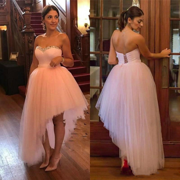 SSR0407,Unique Irregular Tulle Prom Dresses School Event Dress Pink Homecoming Dress