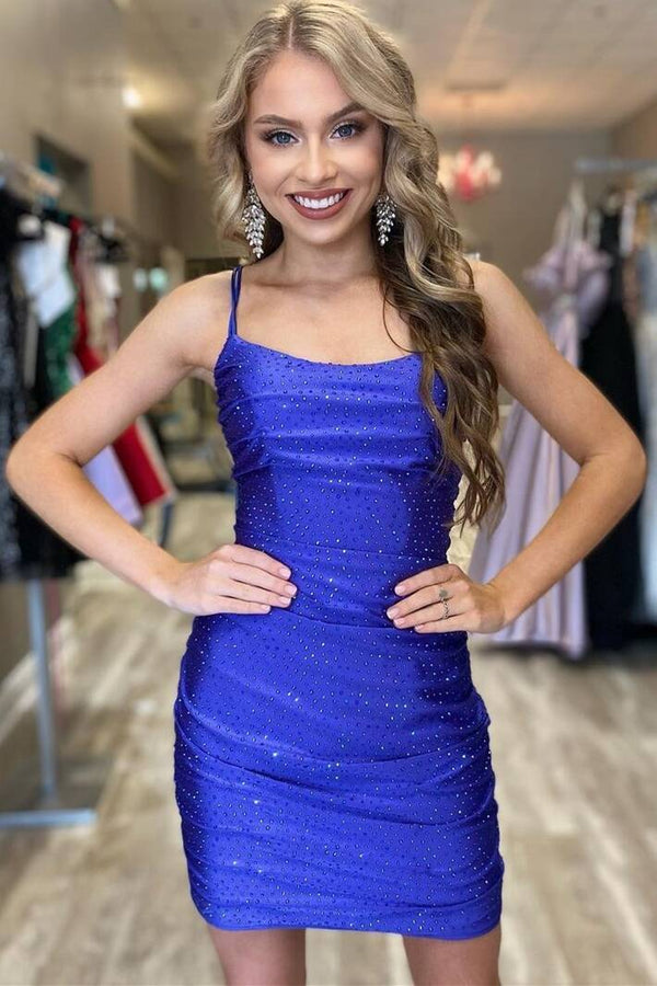 SSR1148,Sparkles Tight Royal Blue Short Homecoming Dress