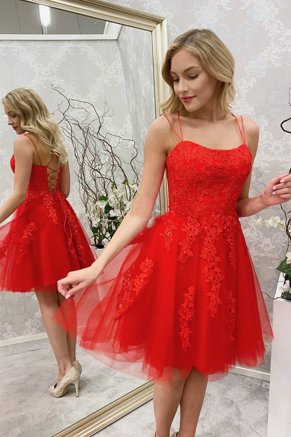 SSR1157,Cute red homecoming dresses,lace mini tulle prom evening dress