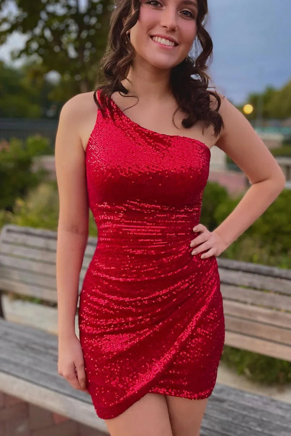 SSR1160,Sequins One Shoulder Bodycon Short Homecoming Dress