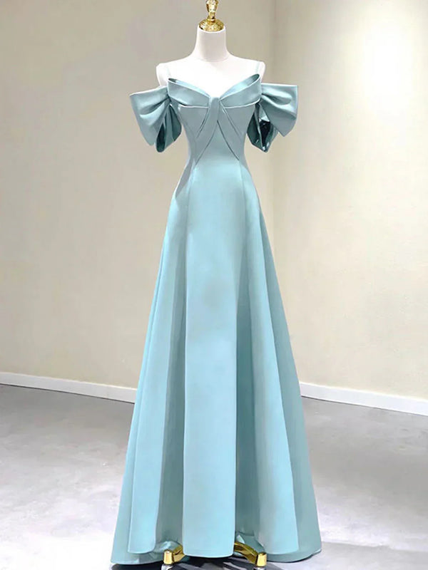 Blue A-Line Satin Long Prom Dresses Long Formal Dresses Elegant Evening Dress december wedding guest dress