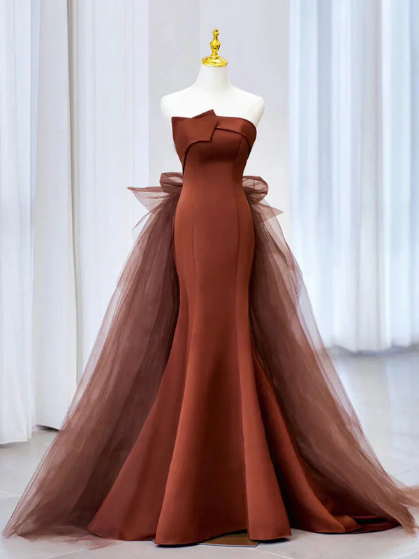 Mermaid Tulle Satin Long Prom Dress Evening Dress Off Shoulder Formal Dress december wedding guest dress