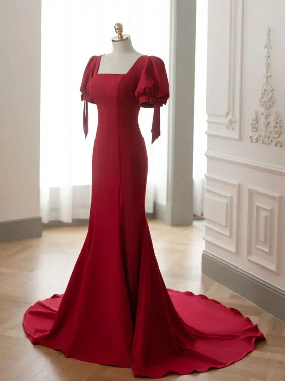 Dress Mermaid Long Prom Dress Short Sleeves Formal Dress Elegant Evening Party Dress
