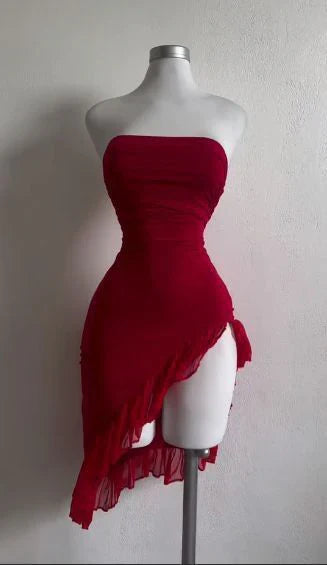 Dress Red Prom Dress Short Birthday Outfits Homecoming Dress Simple Party Dress