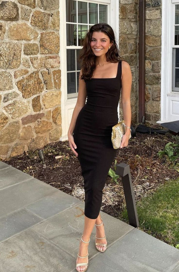 Dress Black Elegant Evening Dress Mid-length Dress For Women Simple Party Dress