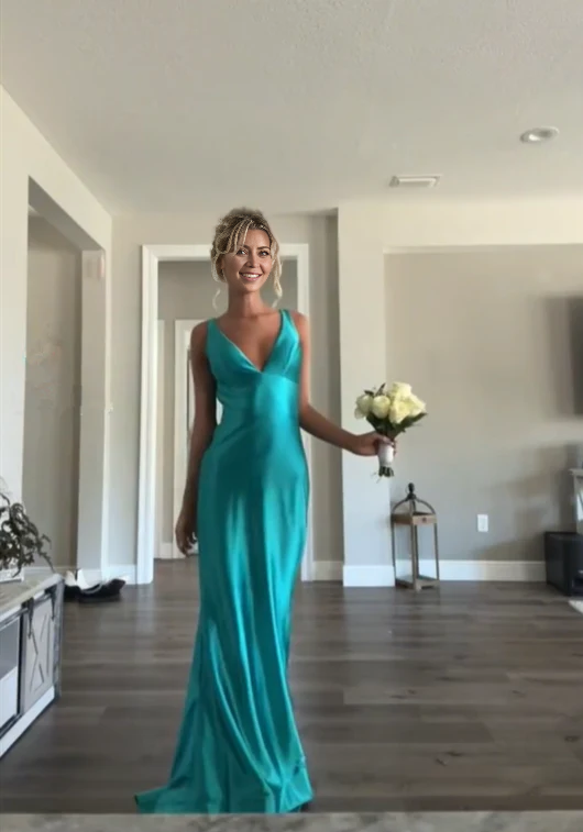 Elegant V Neck Mermaid Satin Long Prom Dress Simple Evening Party Dress Formal Dress