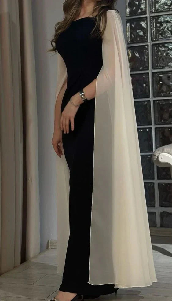 Sheath Long Black Evening Dresses With Sleeves Elegant Formal Prom Wedding Party Dress