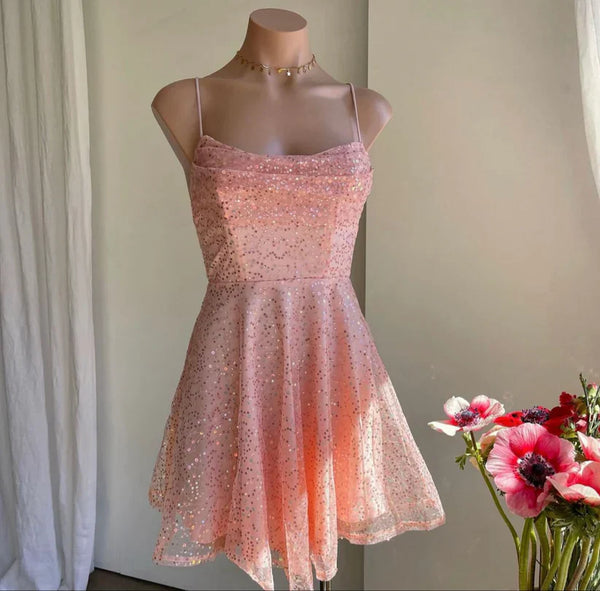 Princess Of Style Dress Rose Gold Sequins Short Homecoming Dress Charming Party Dress