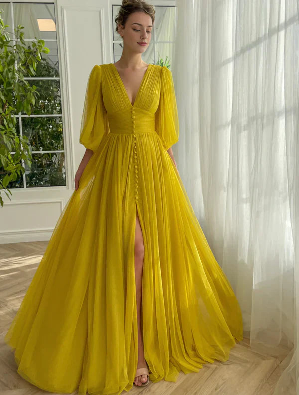 A-Line V-Neck Prom Dress Starlight Gown Long Floor-length Dress Sexy Evening Dress