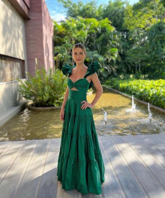 A Line Green Prom Dress Elegant Evening Gown Long Charming Party Dress